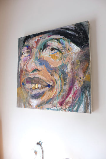 Man with Gold Tooth – Neo-Expressionism Oil Portrait by Sandra Shashou, 2005