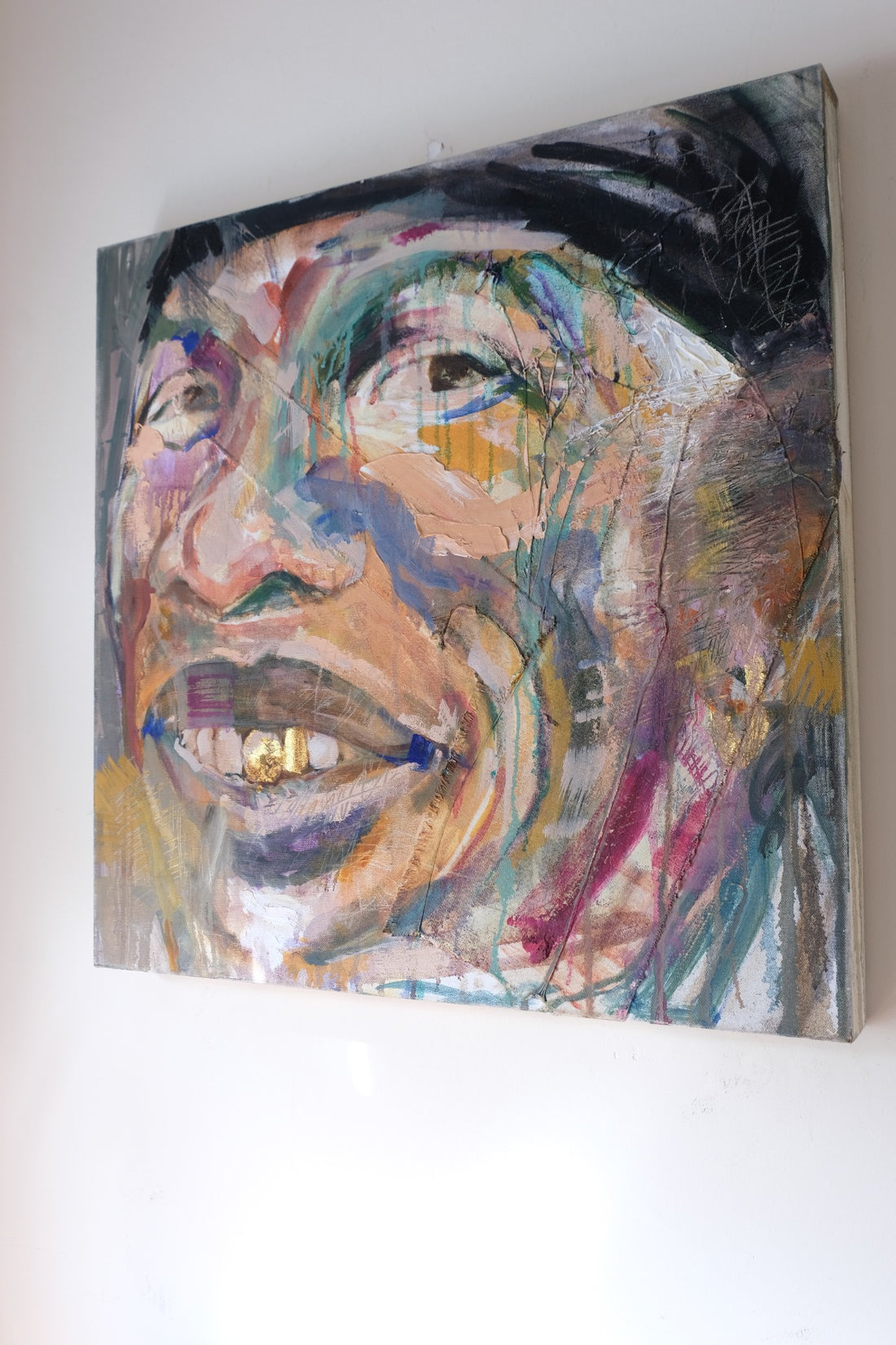 Man with Gold Tooth – Neo-Expressionism Oil Portrait by Sandra Shashou, 2005