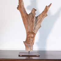 Primitive Carved Driftwood Folk Art Face Sculpture from Beachfound Wood