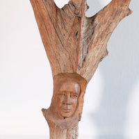 Primitive Carved Driftwood Folk Art Face Sculpture from Beachfound Wood