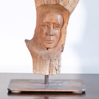 Primitive Carved Driftwood Folk Art Face Sculpture from Beachfound Wood