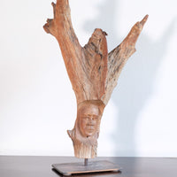 Primitive Carved Driftwood Folk Art Face Sculpture from Beachfound Wood
