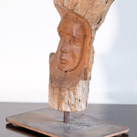 Primitive Carved Driftwood Folk Art Face Sculpture from Beachfound Wood