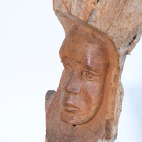Primitive Carved Driftwood Folk Art Face Sculpture from Beachfound Wood