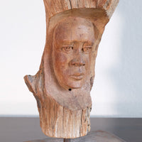 Primitive Carved Driftwood Folk Art Face Sculpture from Beachfound Wood