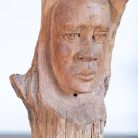 Primitive Carved Driftwood Folk Art Face Sculpture from Beachfound Wood
