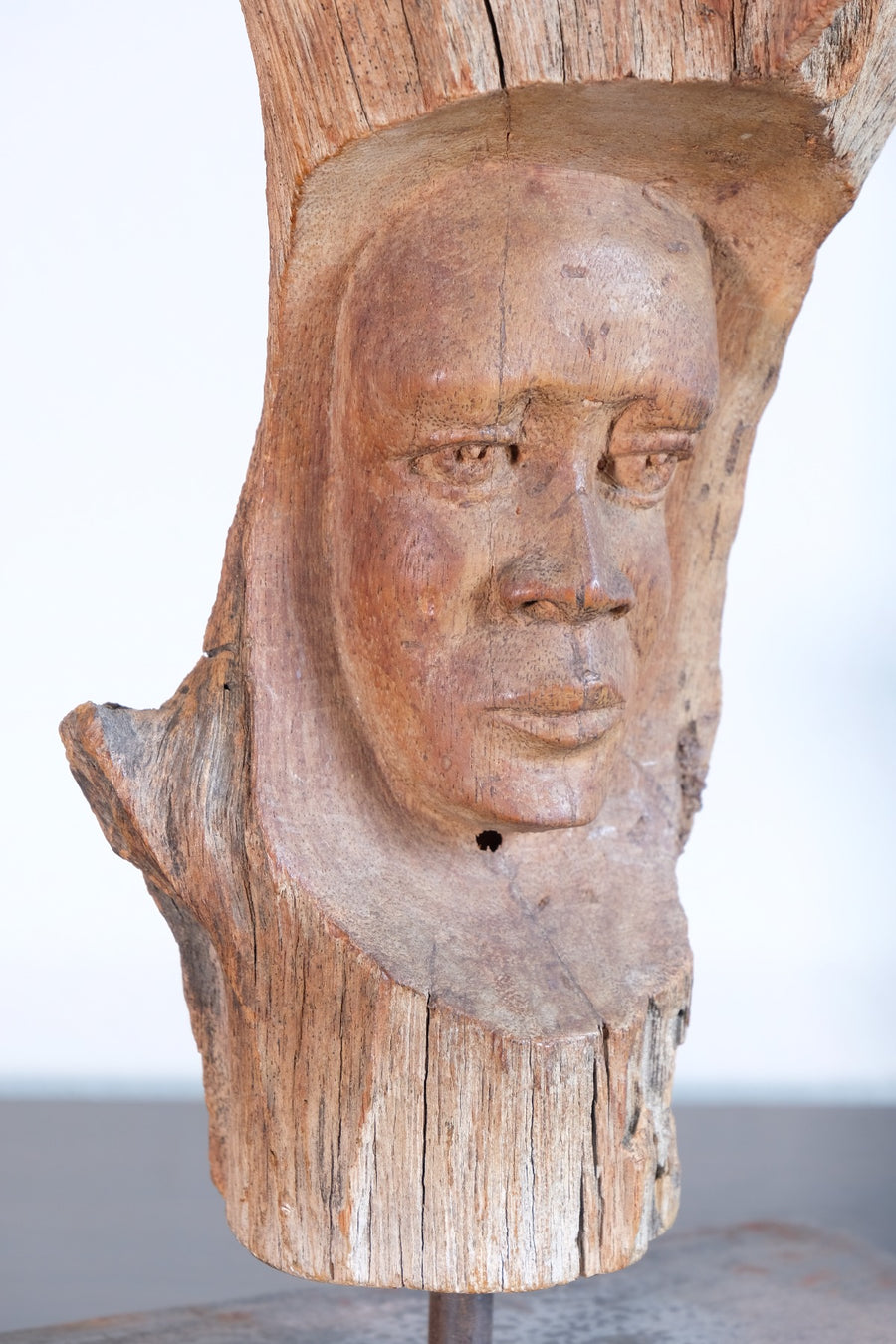 Primitive Carved Driftwood Folk Art Face Sculpture from Beachfound Wood