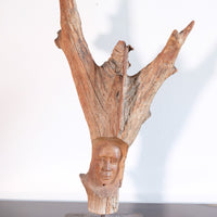 Primitive Carved Driftwood Folk Art Face Sculpture from Beachfound Wood