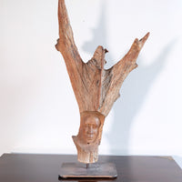 Primitive Carved Driftwood Folk Art Face Sculpture from Beachfound Wood