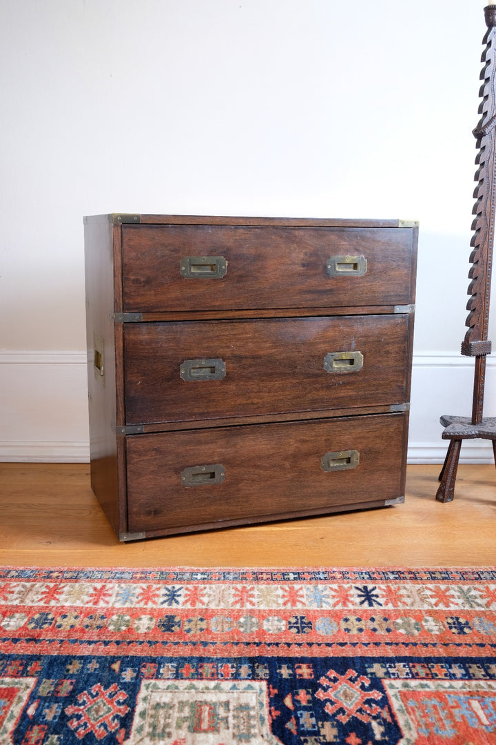 Mid-Century Campaign Style Mahogany Chest with Three Graduated Drawers