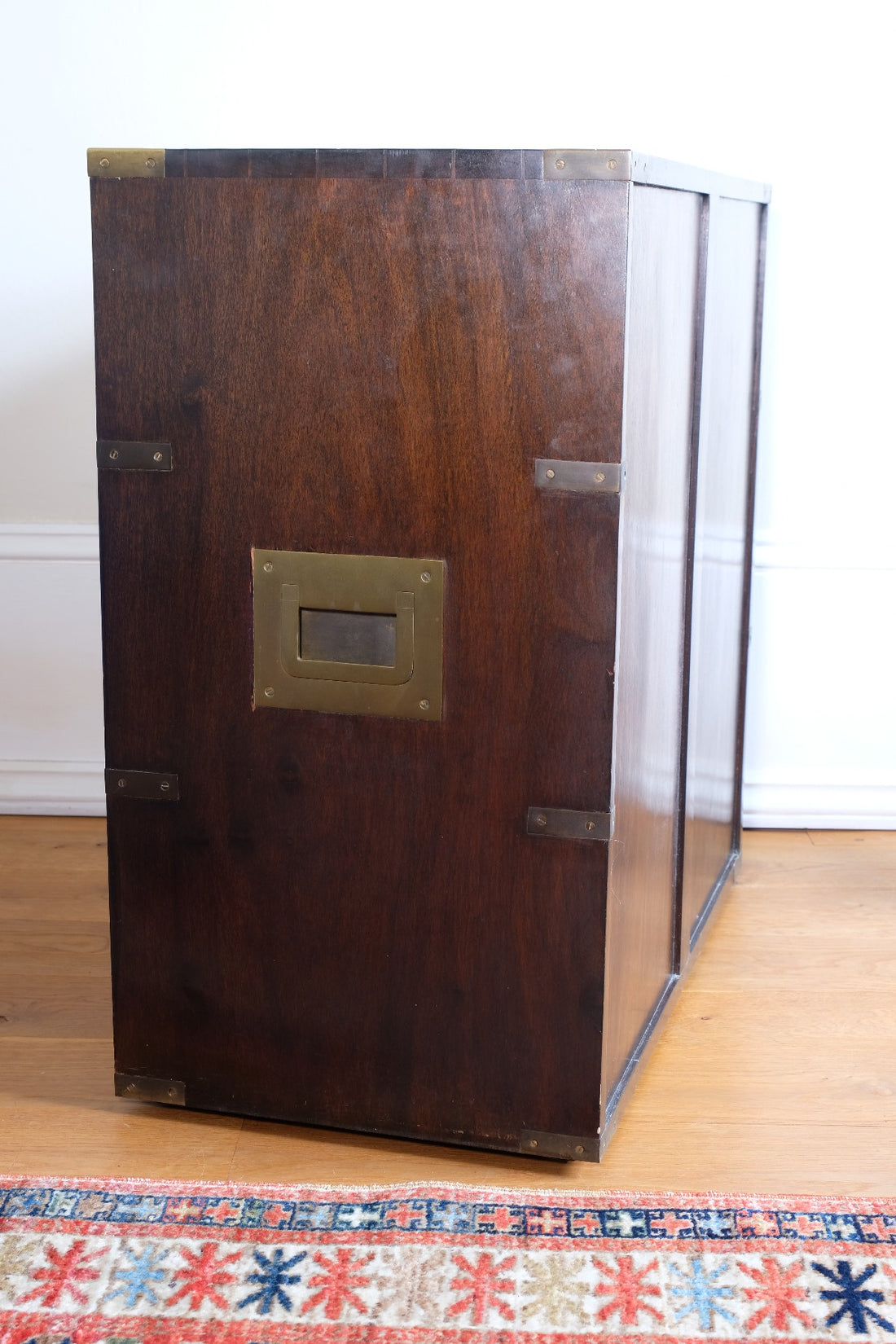 Mid-Century Campaign Style Mahogany Chest with Three Graduated Drawers