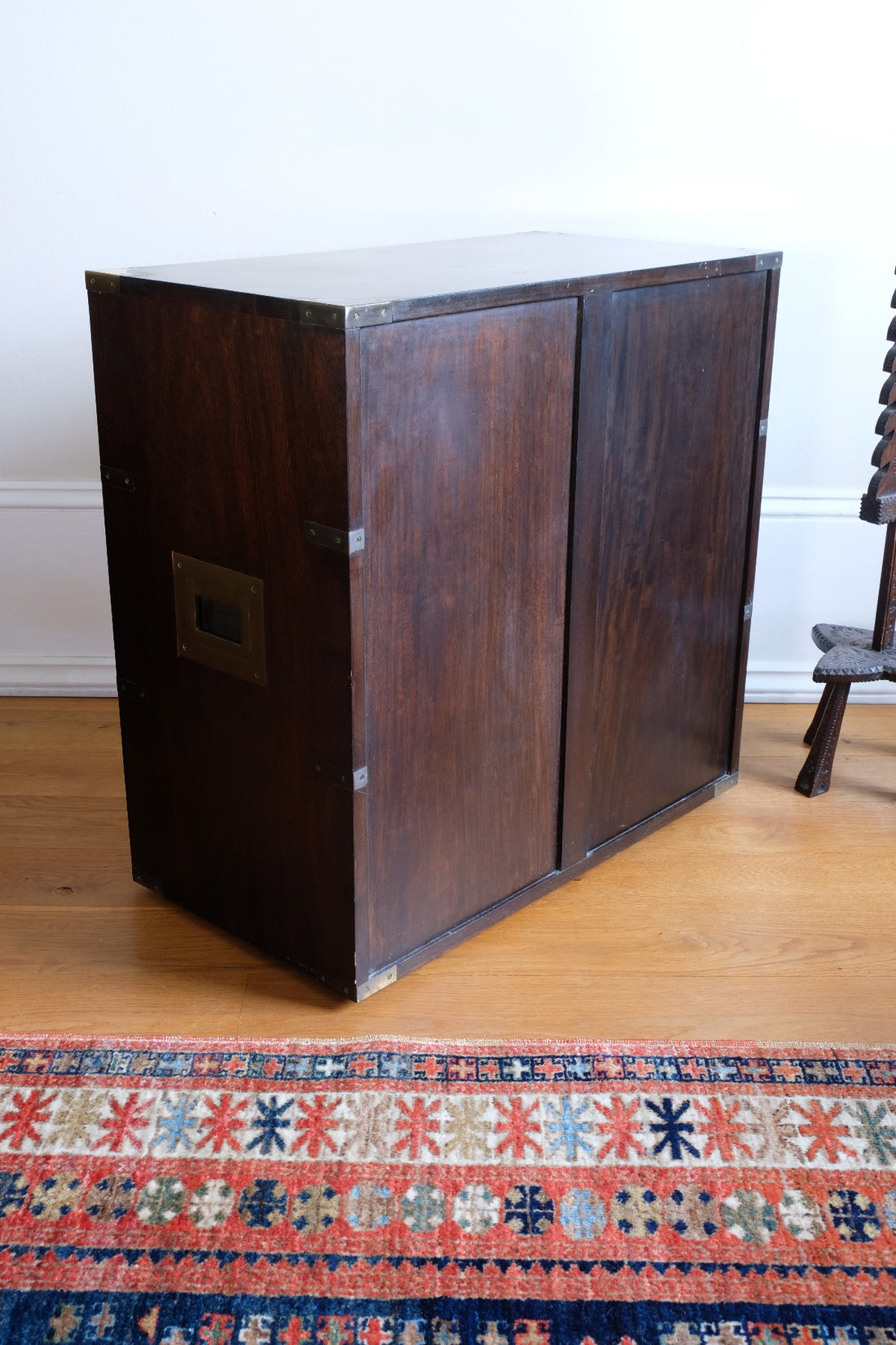 Mid-Century Campaign Style Mahogany Chest with Three Graduated Drawers