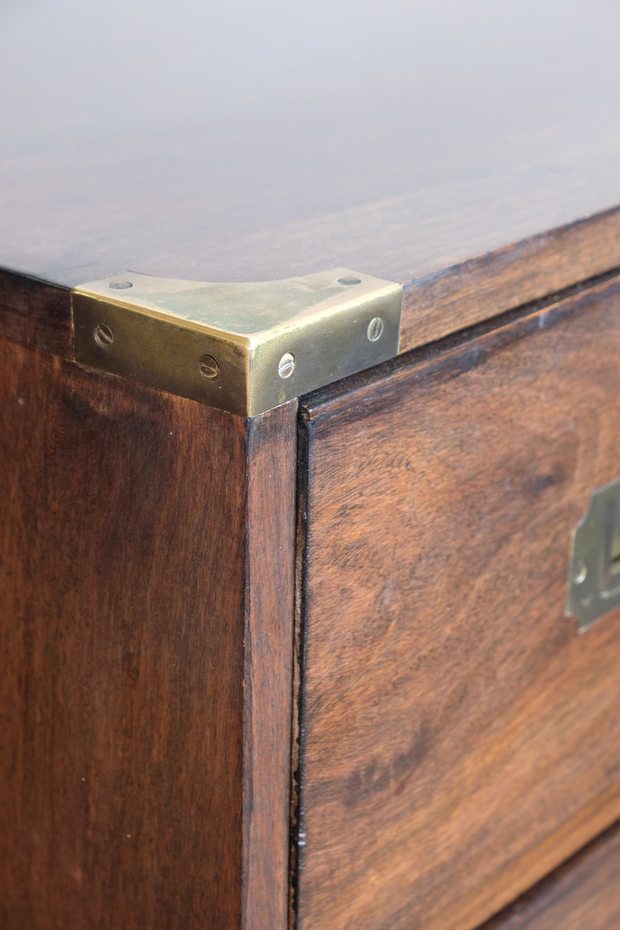 Mid-Century Campaign Style Mahogany Chest with Three Graduated Drawers