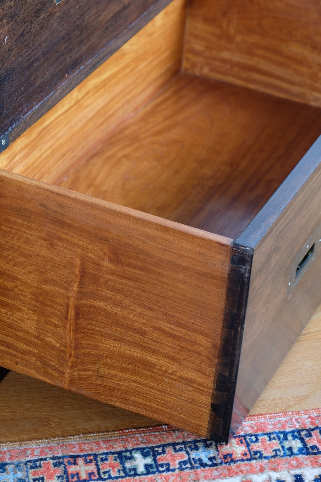 Mid-Century Campaign Style Mahogany Chest with Three Graduated Drawers