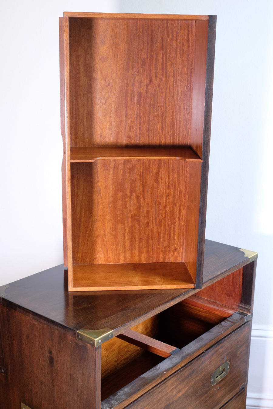 Mid-Century Campaign Style Mahogany Chest with Three Graduated Drawers
