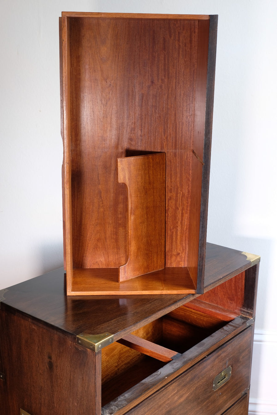 Mid-Century Campaign Style Mahogany Chest with Three Graduated Drawers
