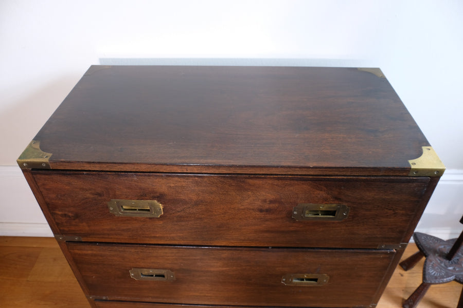 Mid-Century Campaign Style Mahogany Chest with Three Graduated Drawers