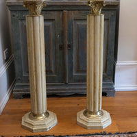 Pair Of Flute Marble Pedestal Stands With Cast Brass Tops 1001847