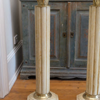 Pair Of Flute Marble Pedestal Stands With Cast Brass Tops 1001847