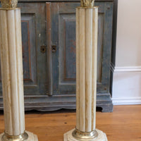 Pair Of Flute Marble Pedestal Stands With Cast Brass Tops 1001847