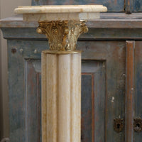 Pair Of Flute Marble Pedestal Stands With Cast Brass Tops 1001847