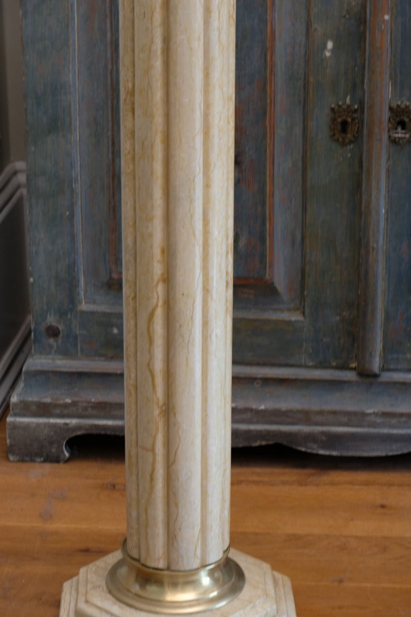 Pair Of Flute Marble Pedestal Stands With Cast Brass Tops 1001847