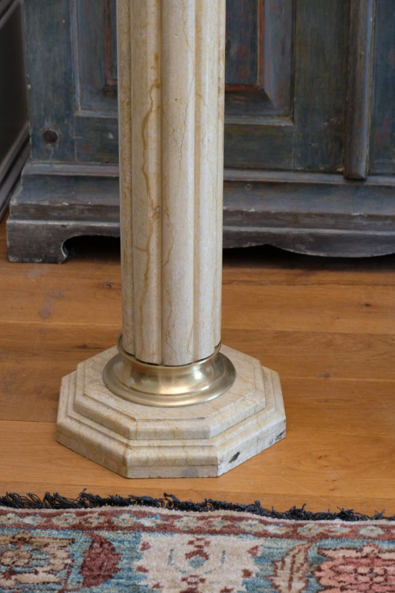 Pair Of Flute Marble Pedestal Stands With Cast Brass Tops 1001847