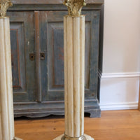 Pair Of Flute Marble Pedestal Stands With Cast Brass Tops 1001847