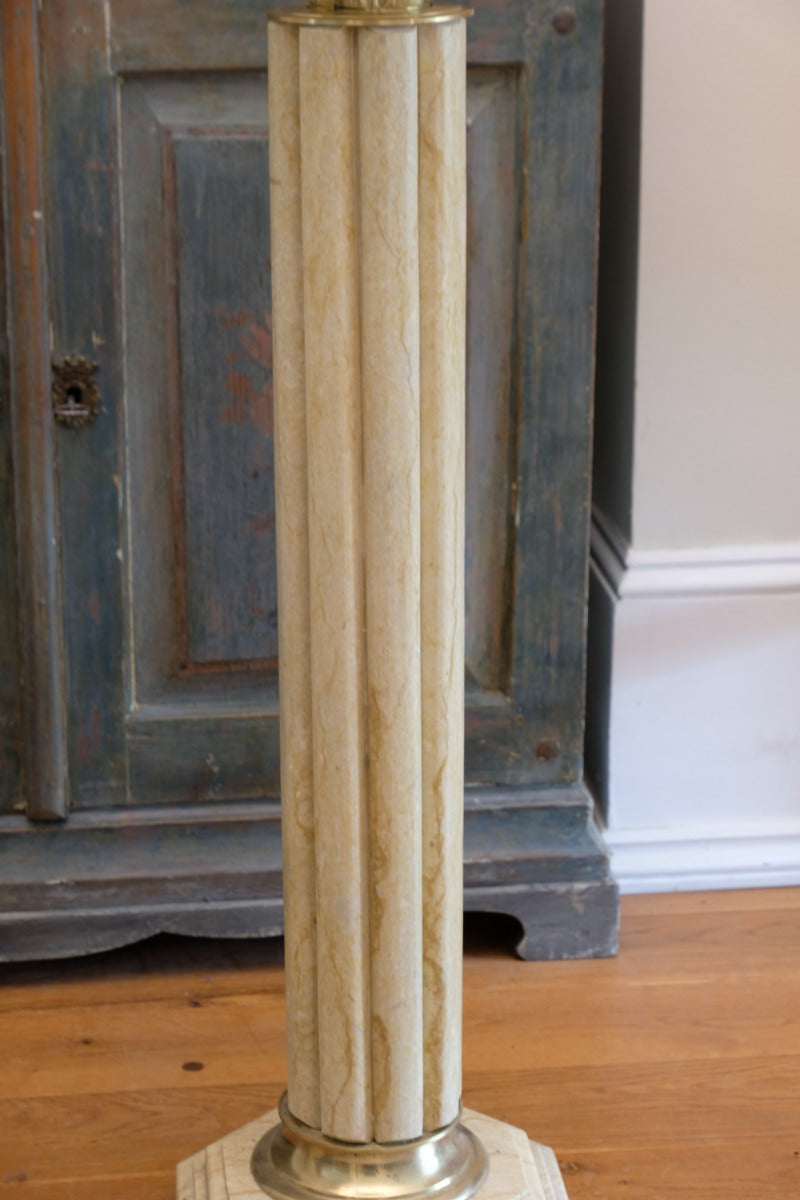 Pair Of Flute Marble Pedestal Stands With Cast Brass Tops 1001847