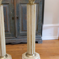 Pair Of Flute Marble Pedestal Stands With Cast Brass Tops 1001847