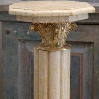 Pair Of Flute Marble Pedestal Stands With Cast Brass Tops 1001847