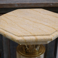 Pair Of Flute Marble Pedestal Stands With Cast Brass Tops 1001847