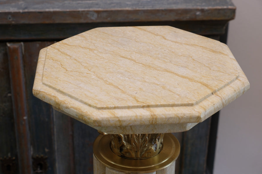 Pair Of Flute Marble Pedestal Stands With Cast Brass Tops 1001847