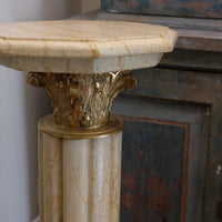 Pair Of Flute Marble Pedestal Stands With Cast Brass Tops 1001847