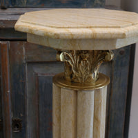 Pair Of Flute Marble Pedestal Stands With Cast Brass Tops 1001847