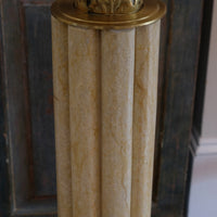 Pair Of Flute Marble Pedestal Stands With Cast Brass Tops 1001847