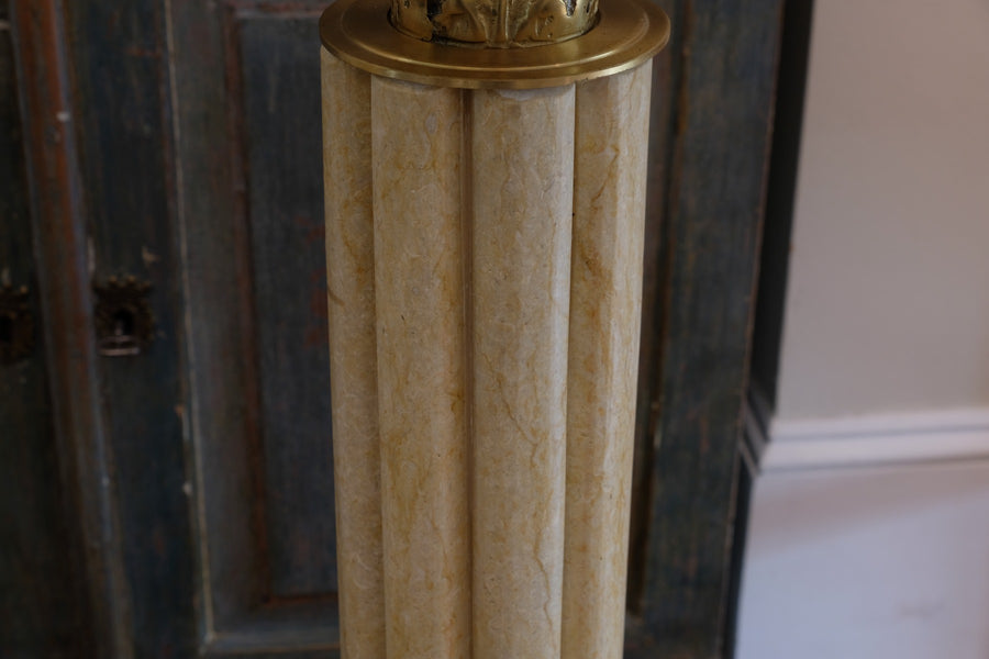 Pair Of Flute Marble Pedestal Stands With Cast Brass Tops 1001847