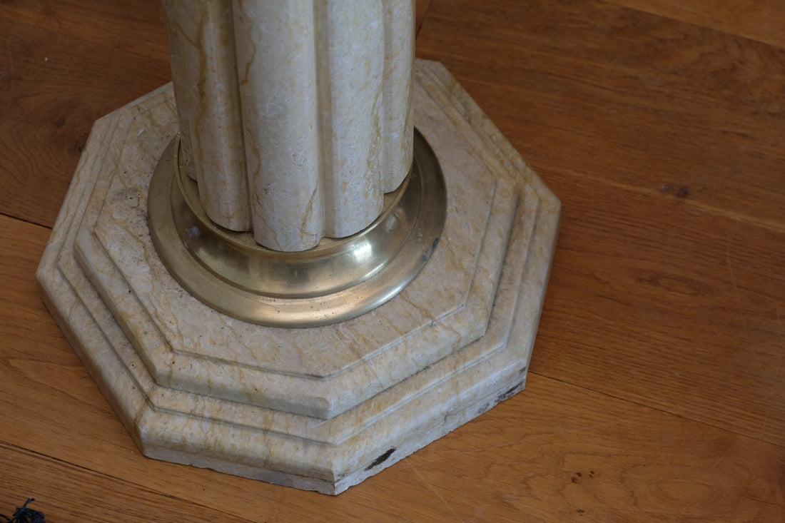 Pair Of Flute Marble Pedestal Stands With Cast Brass Tops 1001847