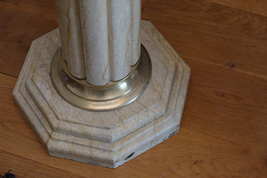 Pair Of Flute Marble Pedestal Stands With Cast Brass Tops 1001847