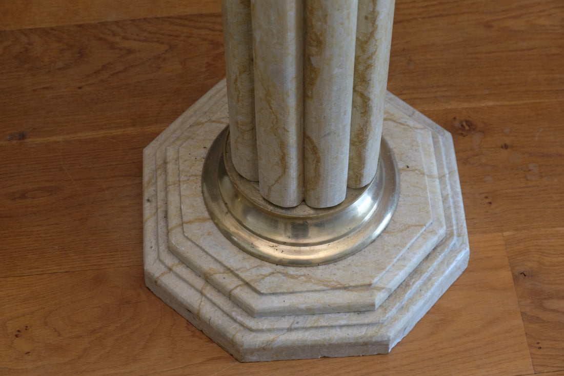 Pair Of Flute Marble Pedestal Stands With Cast Brass Tops 1001847