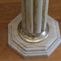 Pair Of Flute Marble Pedestal Stands With Cast Brass Tops 1001847