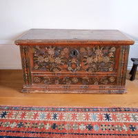 Hand-Painted Folk Art Coffer Chest with Floral Motifs