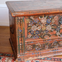 Hand-Painted Folk Art Coffer Chest with Floral Motifs