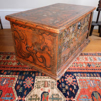 Hand-Painted Folk Art Coffer Chest with Floral Motifs