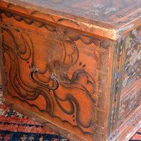 Hand-Painted Folk Art Coffer Chest with Floral Motifs