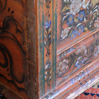 Hand-Painted Folk Art Coffer Chest with Floral Motifs