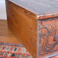 Hand-Painted Folk Art Coffer Chest with Floral Motifs