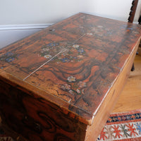 Hand-Painted Folk Art Coffer Chest with Floral Motifs