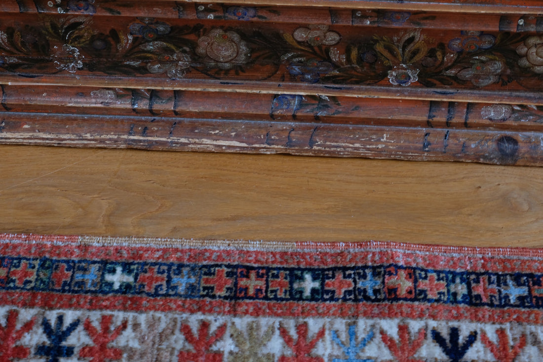 Hand-Painted Folk Art Coffer Chest with Floral Motifs