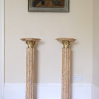 Pair Of Flute Marble Pedestal Stands With Cast Brass Tops 1001848